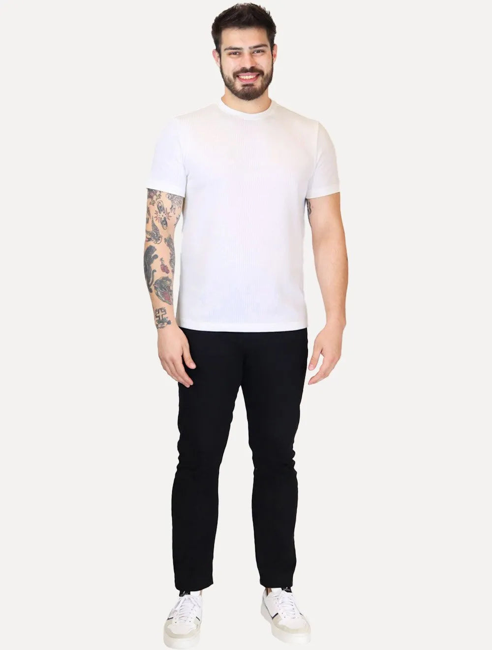 Camiseta Calvin Klein Masculina Canelada Mono Logo Off White