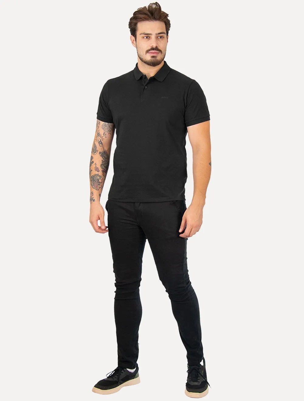 Polo Colcci Masculina Piquet Dark Logo Preta
