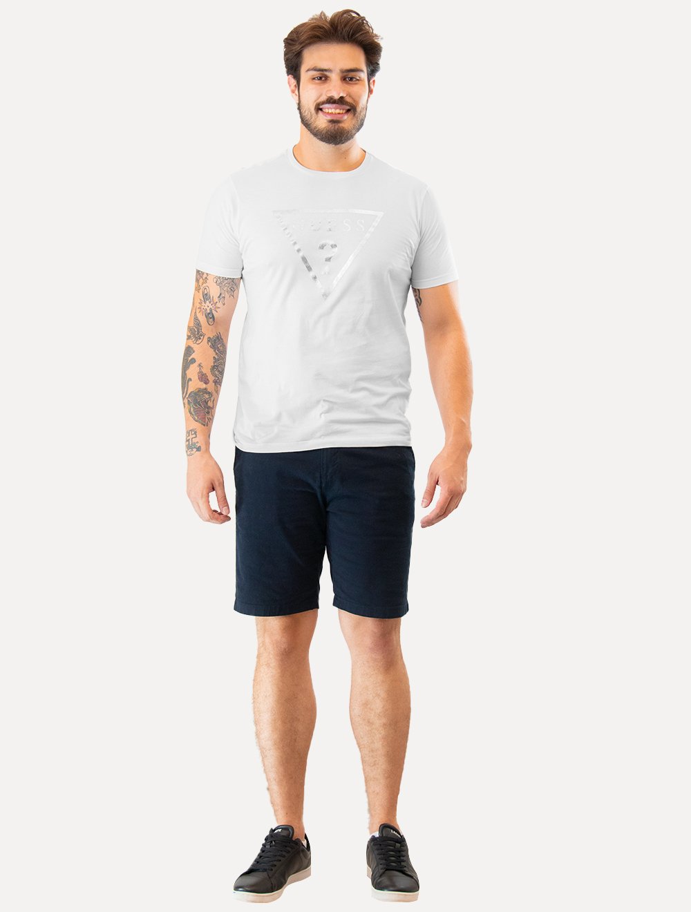 Camiseta Guess Masculina Foil Logo Print Branca