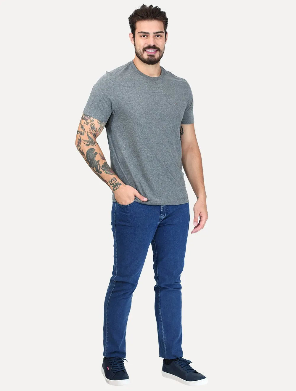 Camiseta Aramis Masculina Basic Lisa Cinza Mescla