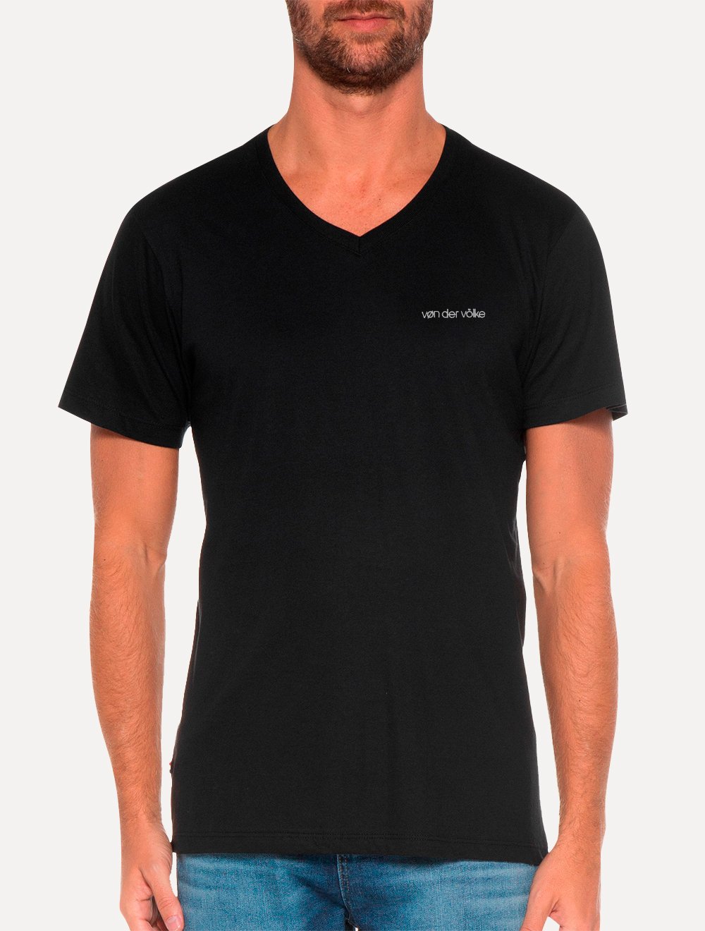 Camiseta Von der Volke Masculina Origineel V-Neck Basis Logo Preta
