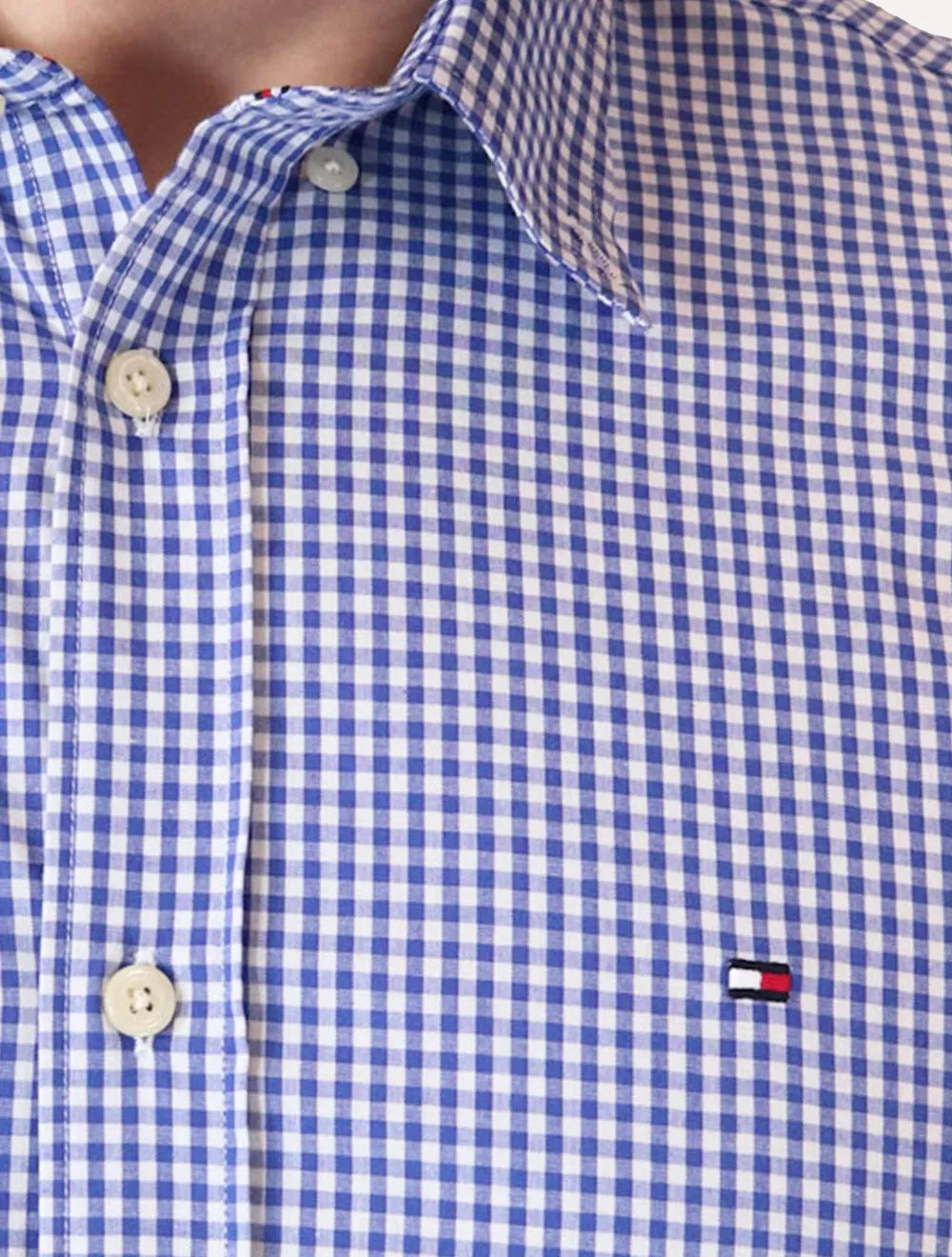 Camisa Tommy Hilfiger Masculina Xadrez Gingham Branca/Azul Médio