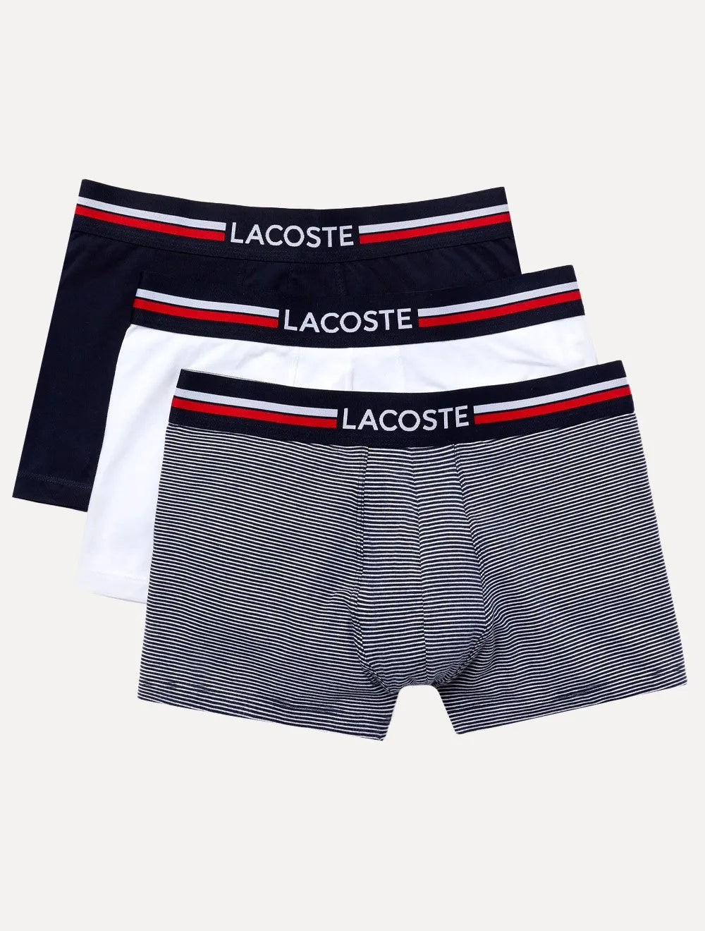 Cuecas Lacoste Boxer Casual Stretch Listra Marinho/Branca Pack 3UN