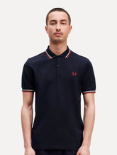 Polo Fred Perry Masculina Piquet Regular Burnt Twin Tipped Azul Marinho