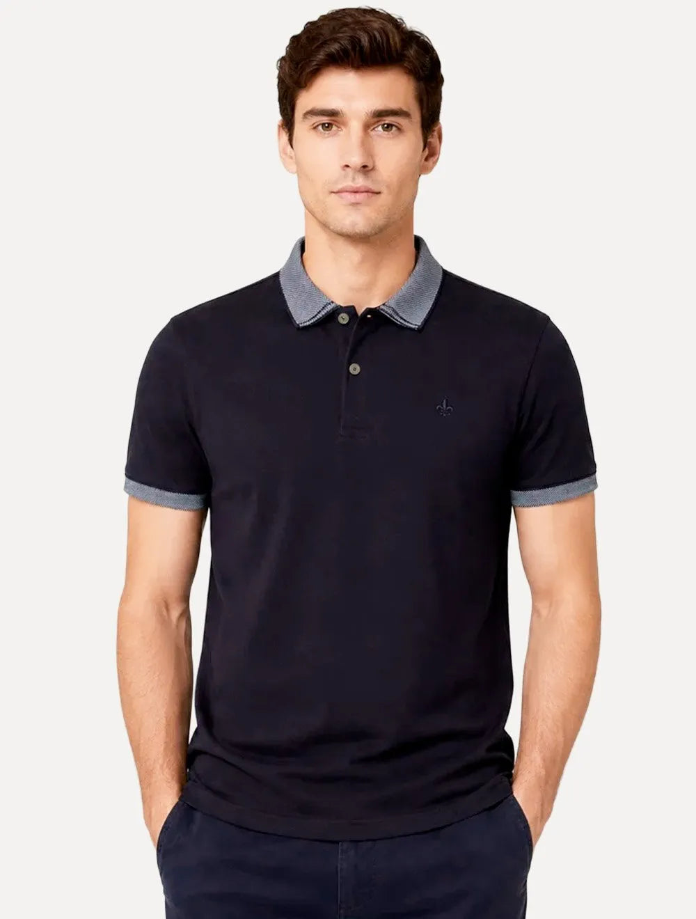 Polo Dudalina Masculina Piquet Gola Binada Azul Marinho
