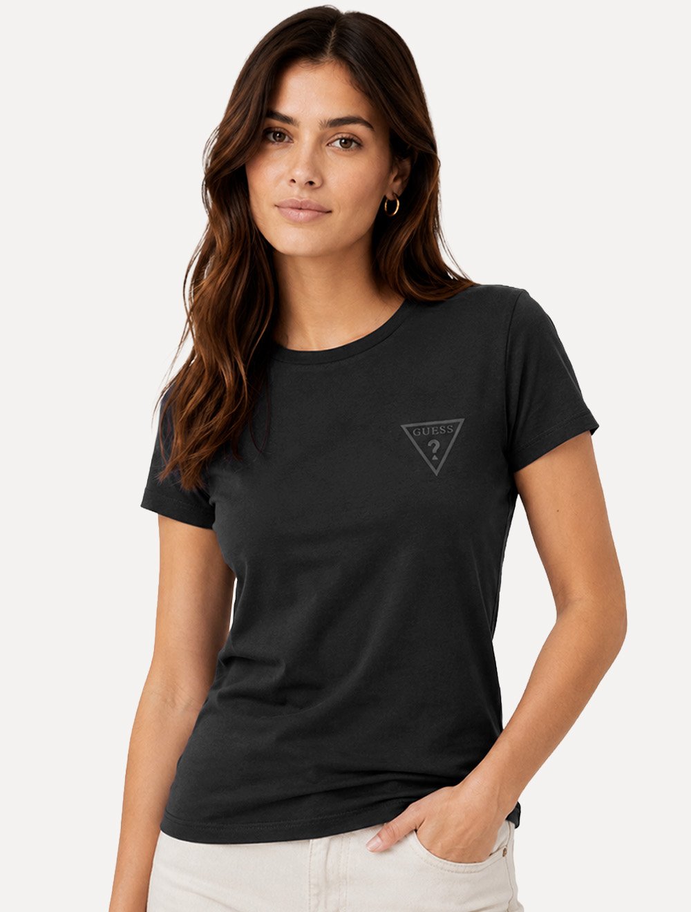 Camiseta Guess Feminina Chest Rubber Logo Preta