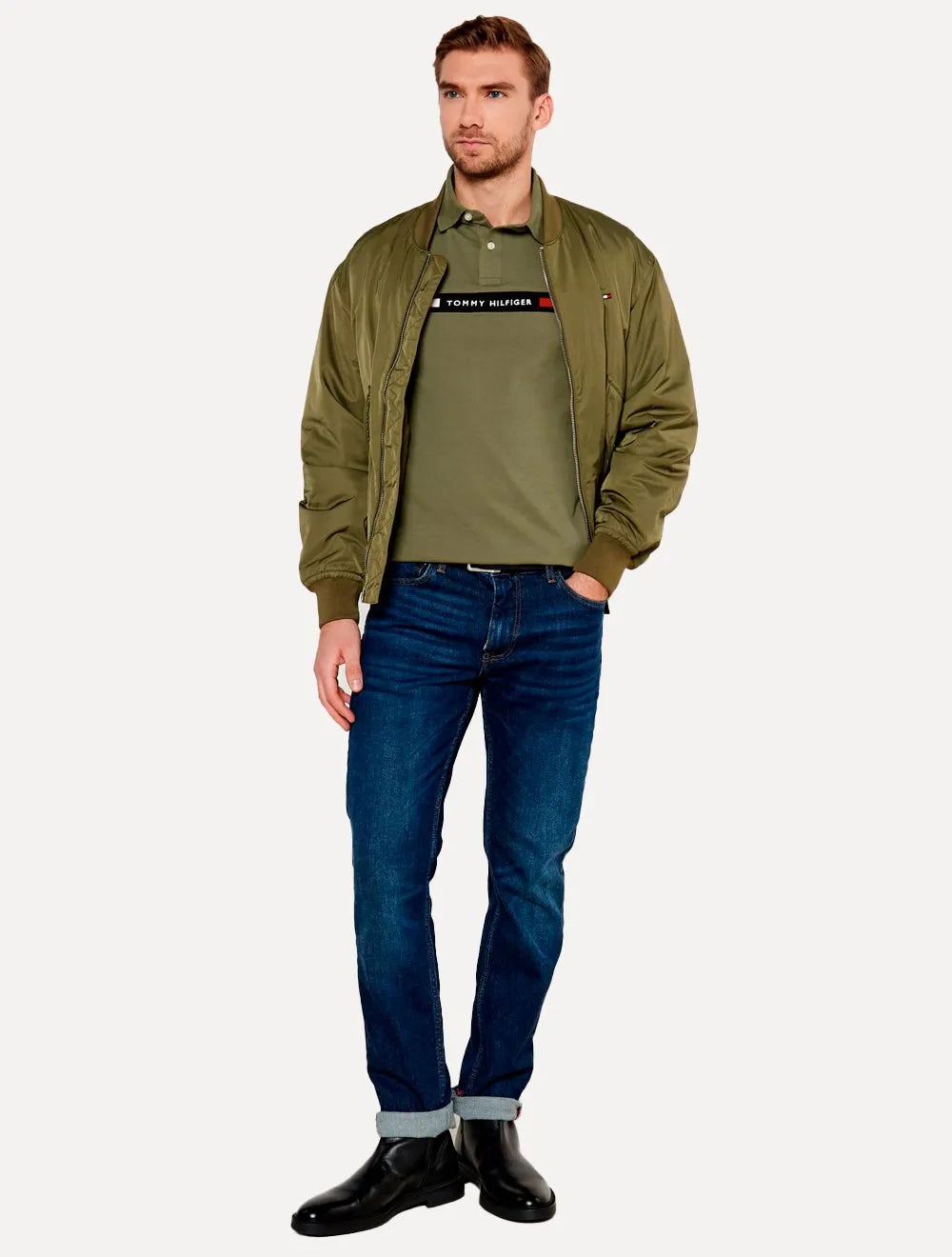 Polo Tommy Hilfiger Masculina Regular Chest Insert Logo Verde Militar