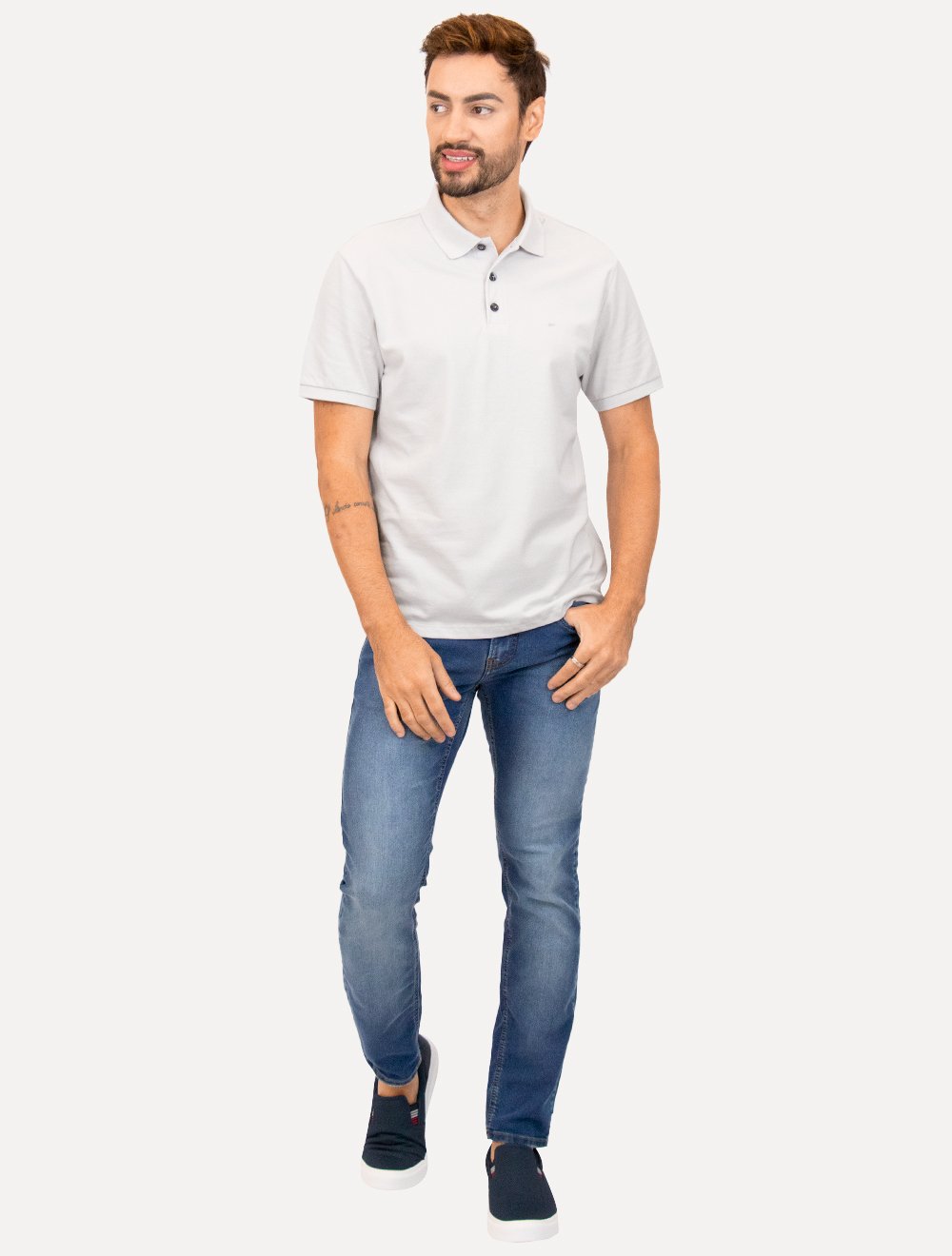 Polo Ellus Masculina Piquet Classic Easa Cinza Claro
