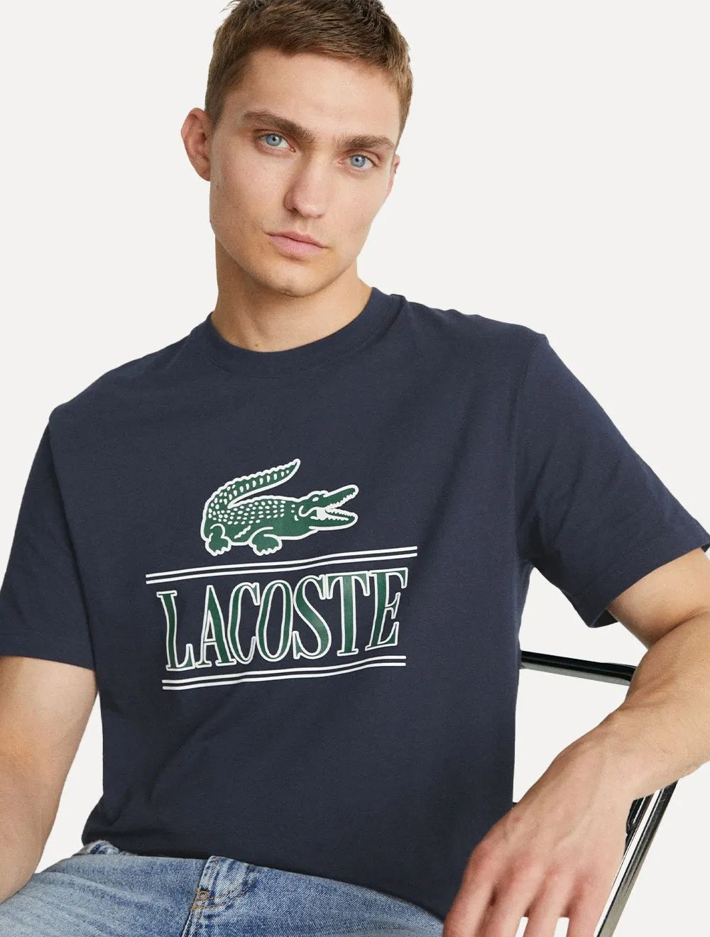 Camiseta Lacoste Masculina Heavy Cotton Jersey Vintage Azul Marinho