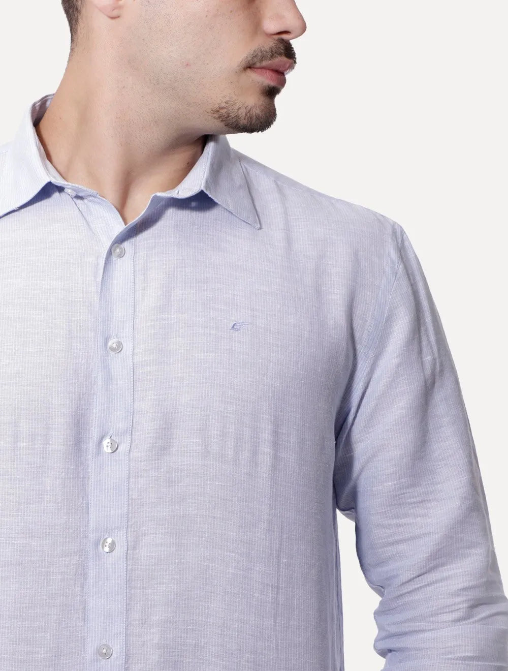 Camisa Ellus Masculina Linen Lighthouse Stripe Italian Classic Azul Claro