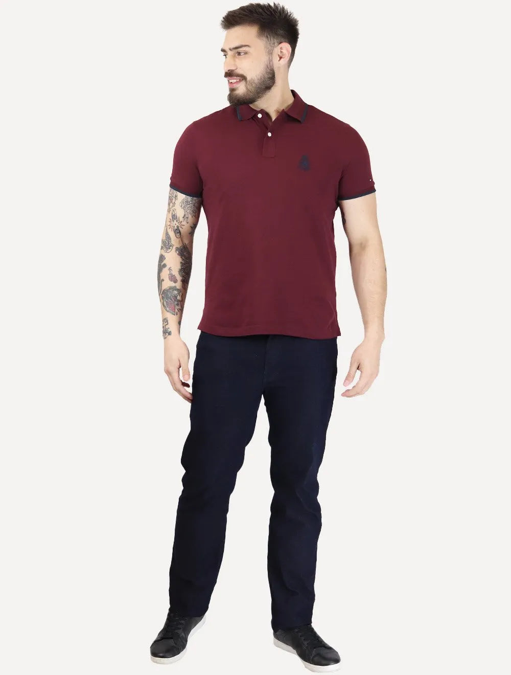 Polo Tommy Hilfiger Masculina Regular Holiday Crest Bordô