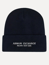 Gorro Armani Exchange Tricô Essential Name Embroidery Azul Marinho