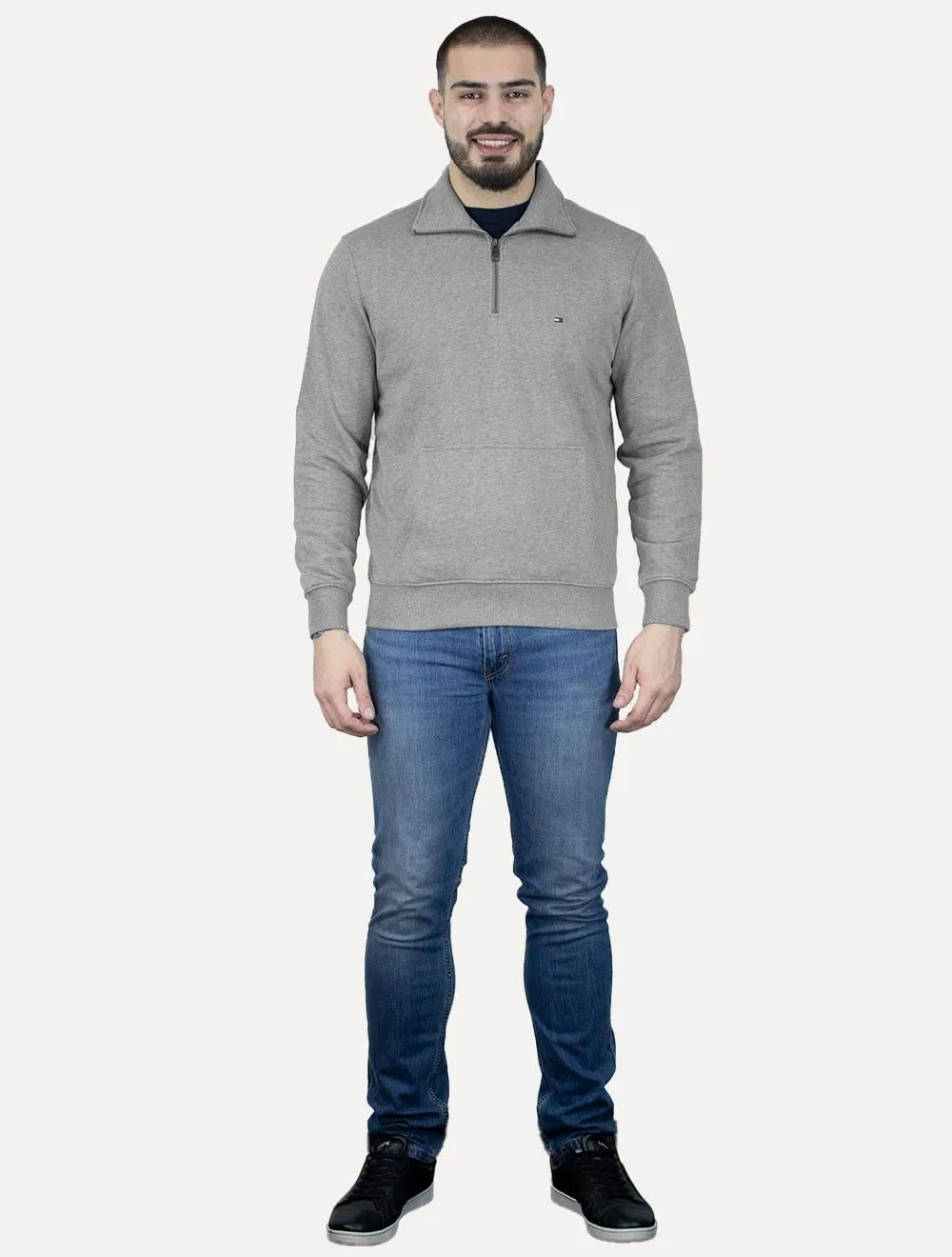 Moletom Tommy Hilfiger Masculino Essential Terry Half Zip Cinza Mescla