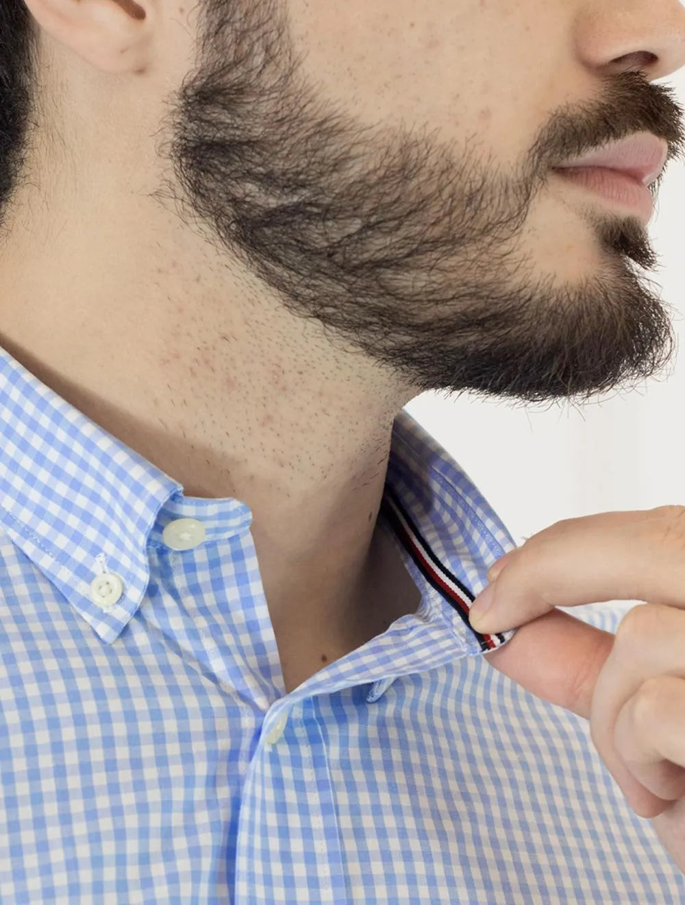Camisa Tommy Hilfiger Masculina Xadrez Gingham Branca/Azul