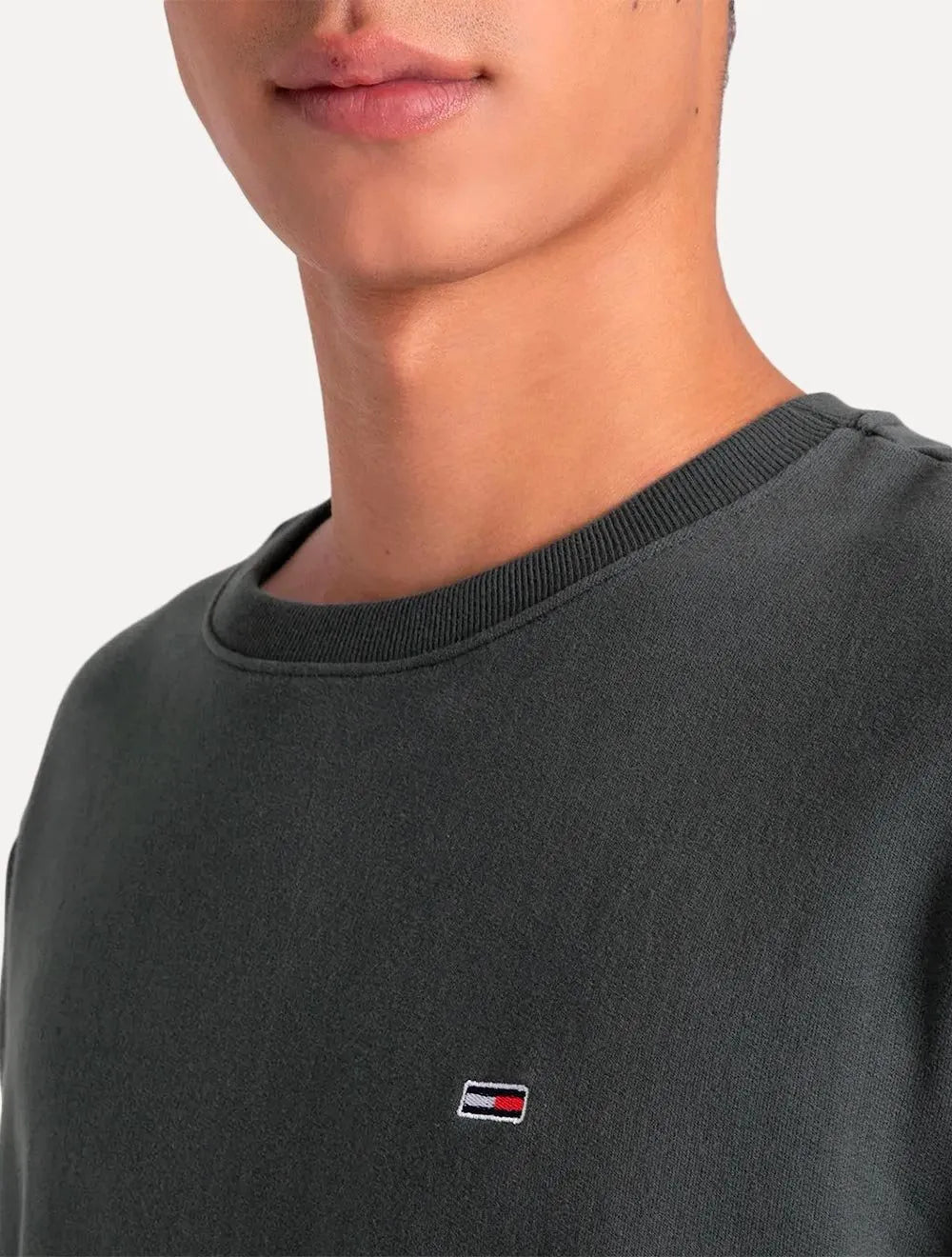 Moletom Tommy Jeans Masculino Fleece Flag Crewneck Chumbo