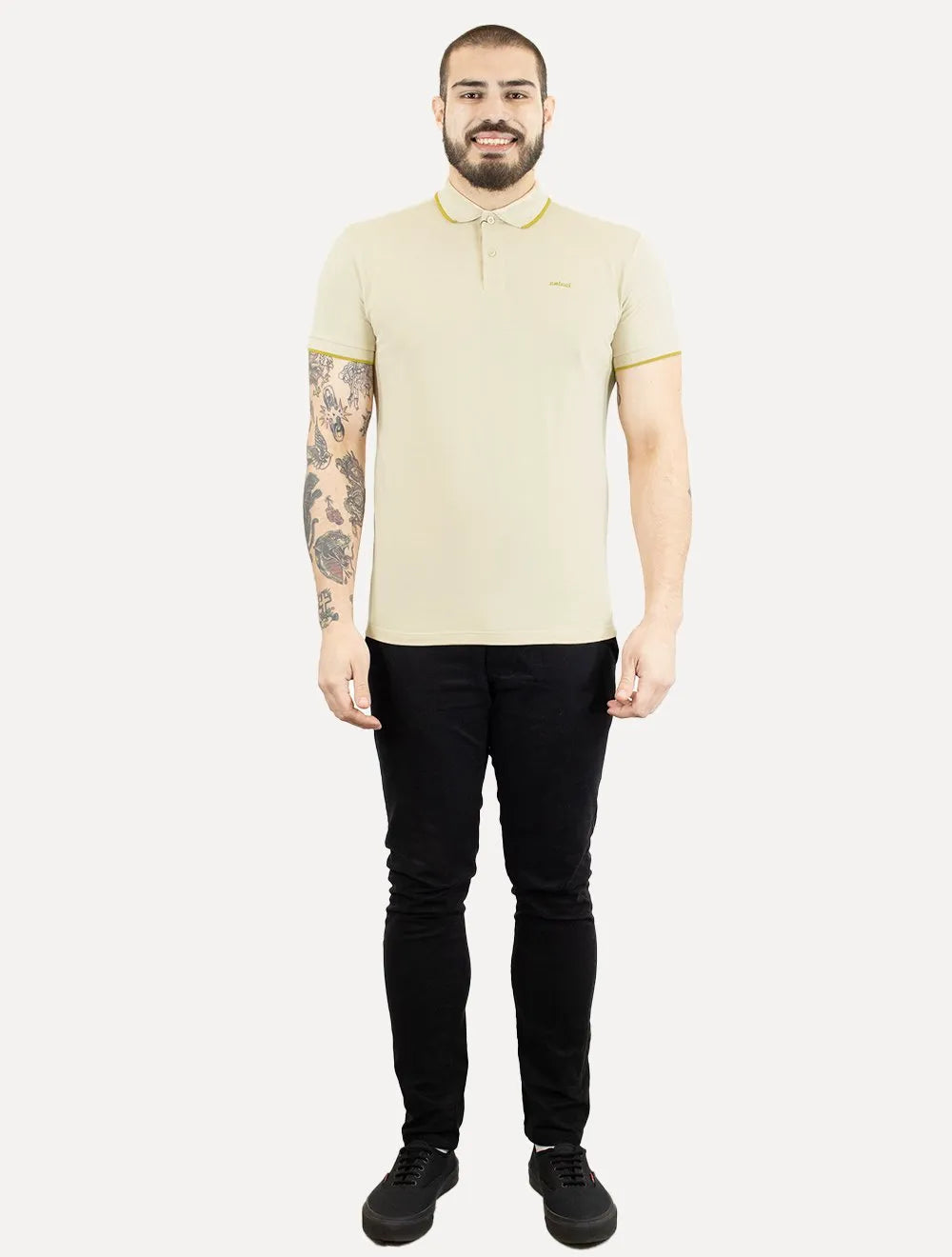 Polo Colcci Masculina Piquet Gold Frisos Simple Logo Areia