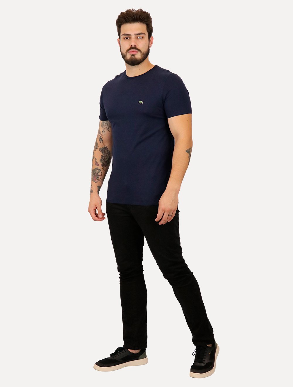 Kit Camisetas Lacoste | Masculinas Jersey Pima Cotton Azul Marinho/Branco 2UN