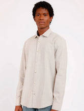 Camisa Aramis Masculina Regular Listras Backstitch Cáqui Claro