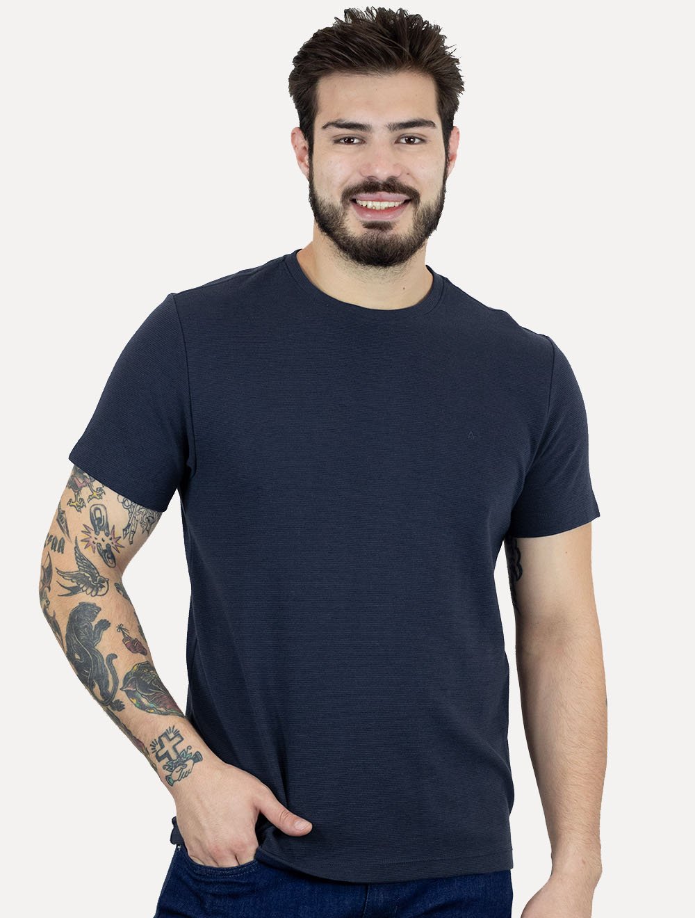 Camiseta Aramis Masculina Regular Textura Ottoman Azul Marinho