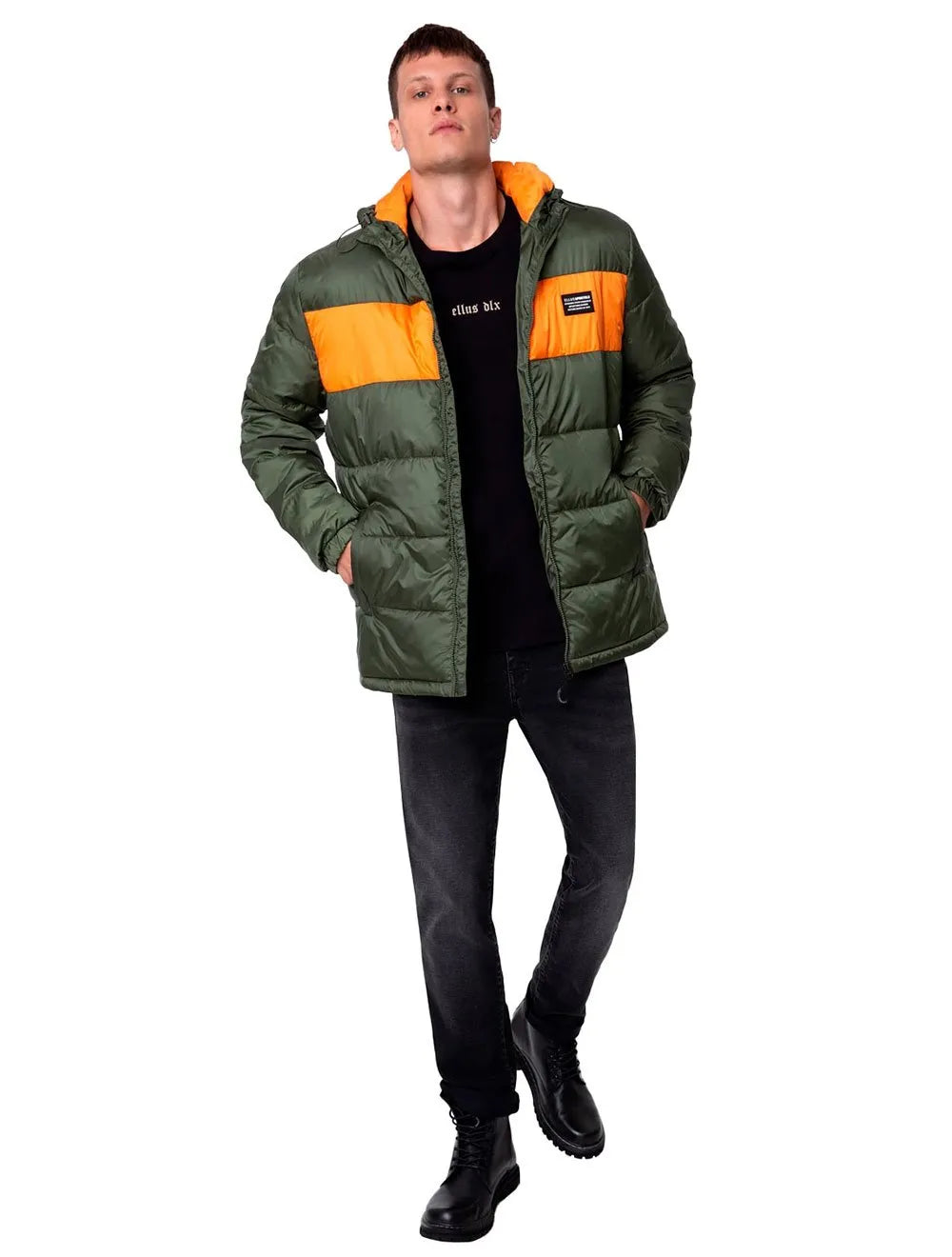 Jaqueta Ellus Masculina Check Hood Down Verde Militar