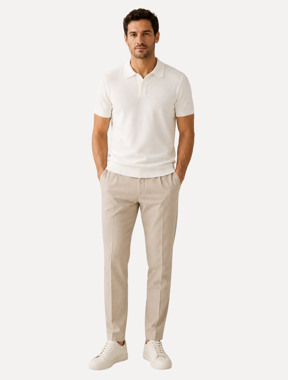 Polo Dixen Masculina Tricot Viscose Texturizada Manga Curta Off White