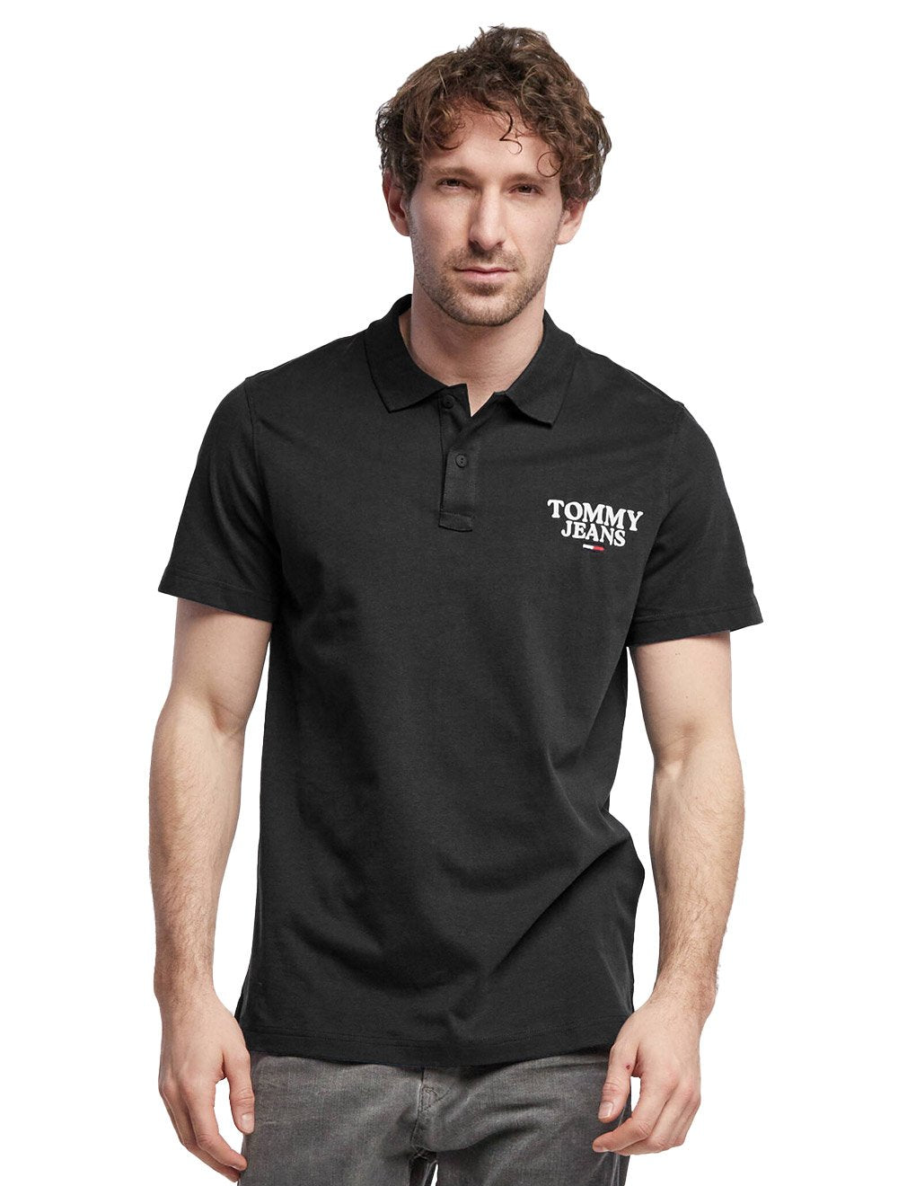 Polo Tommy Jeans Masculina Malha Regular Washed Jersey Preta