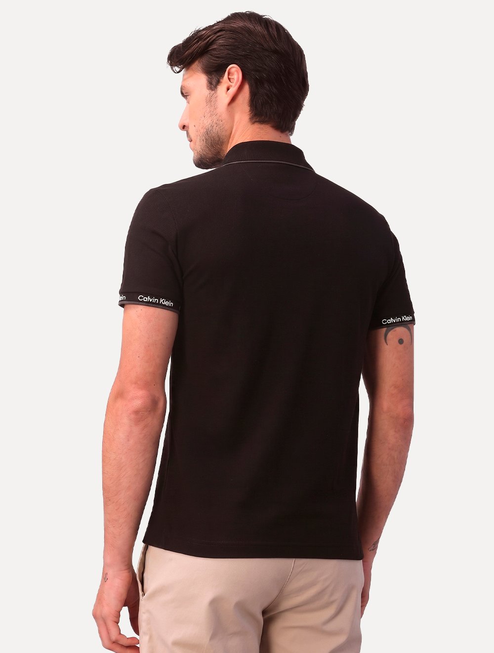 Polo Calvin Klein Masculina Piquet Slim Básica Friso Logo Punho Preta