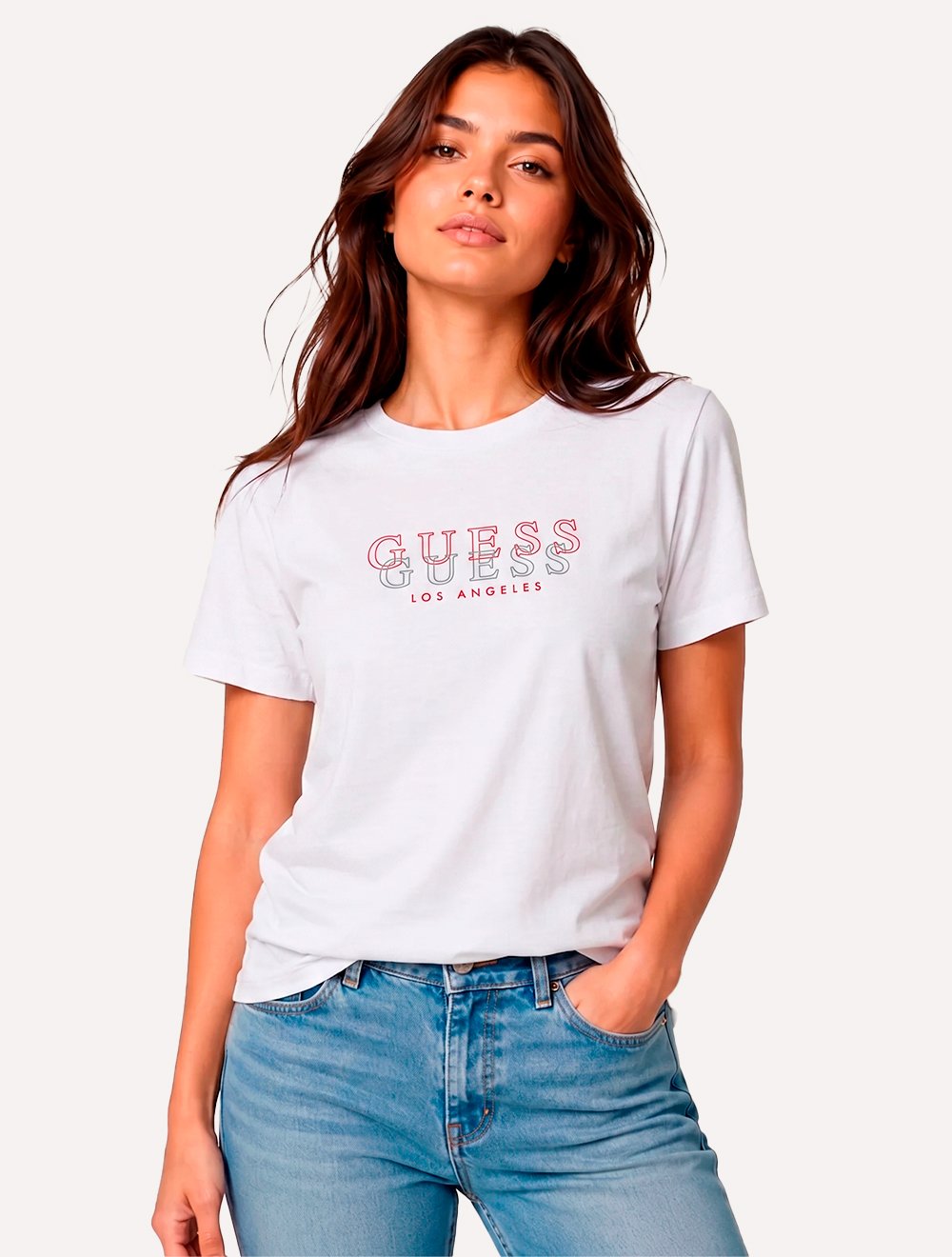 Camiseta Guess Feminina Los Angeles Double Outline Logo Branca