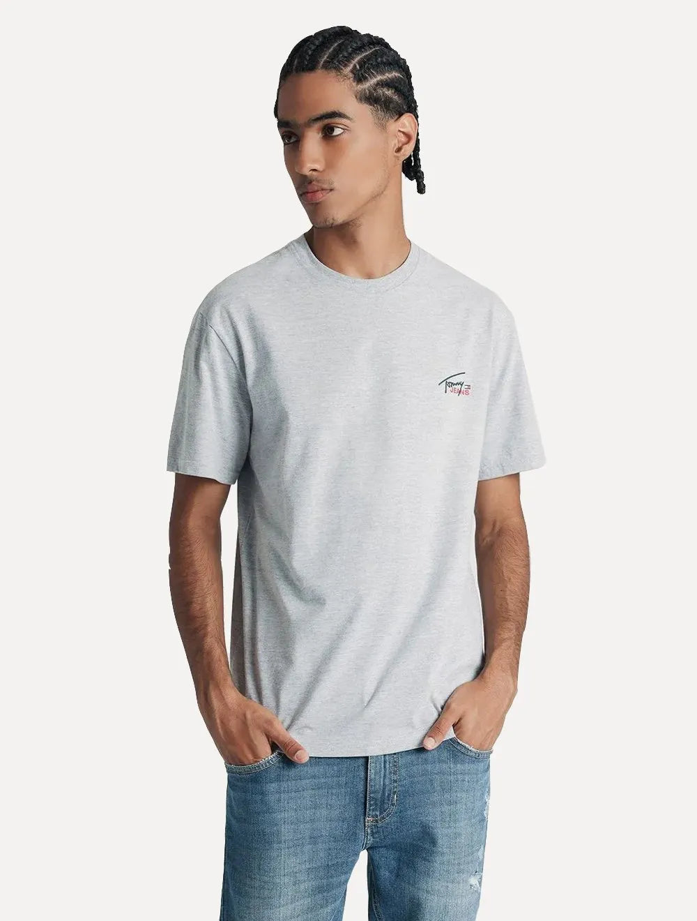 Camiseta Tommy Jeans Masculina Regular Classic Smal Flag Cinza Mescla