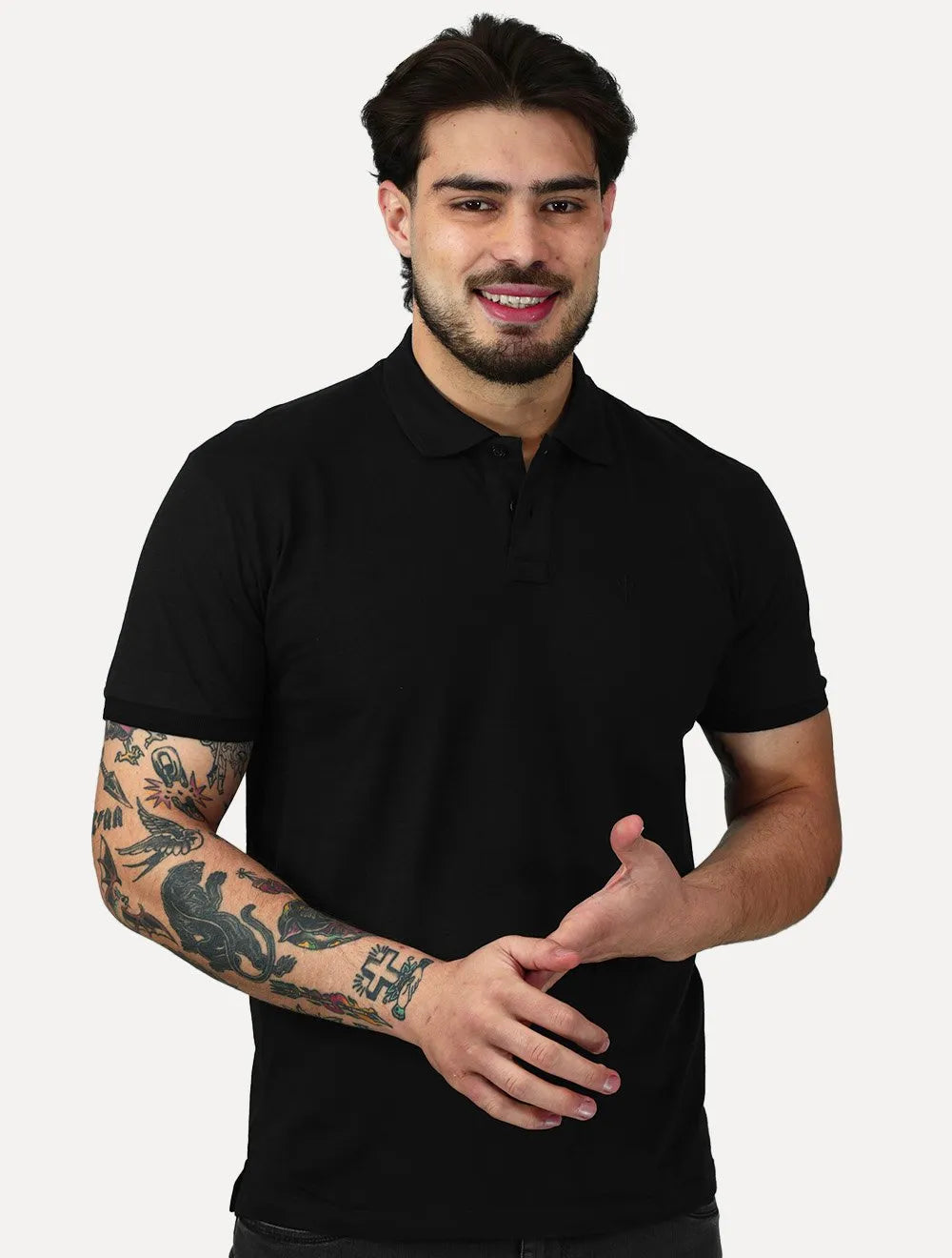 Polo Osklen Masculina Comfort Tridente Pure Touch Mono Logo Preto