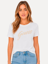 Camiseta Guess Feminina Signature Bright Logo Branca
