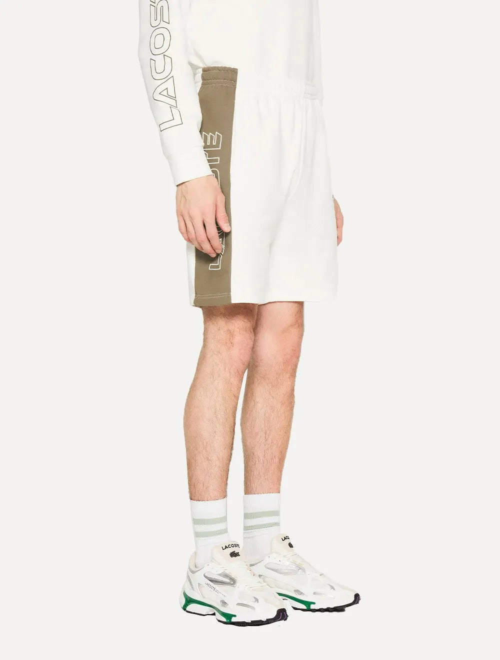 Bermuda Lacoste Masculina Moletom Fleece Colourblock Jogger Off-White