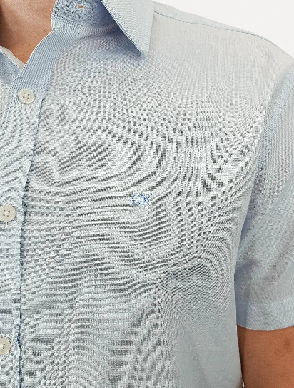 Camisa Calvin Klein Masculina Manga Curta Tela Algodão Azul Claro Mescla