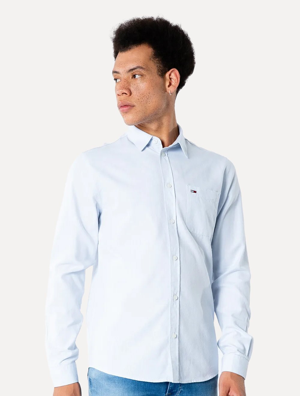 Camisa Tommy Jeans Masculina Regular Classic Oxford Mescla Azul Claro Mescla