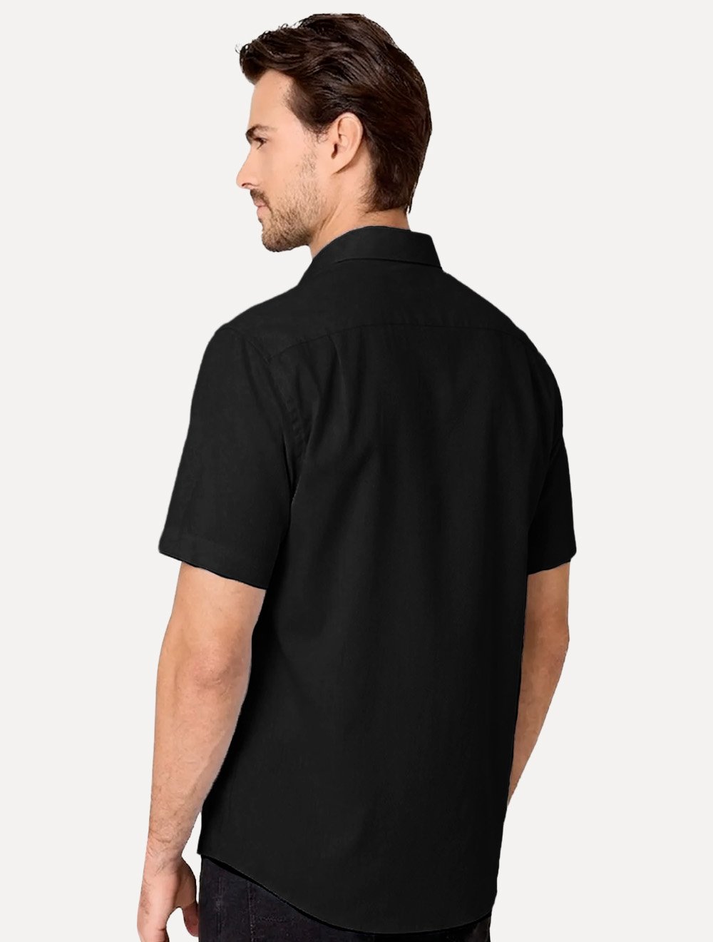 Camisa Dudalina Masculina Manga Curta Slim Superfine Cotton Tricoline Lisa Preta
