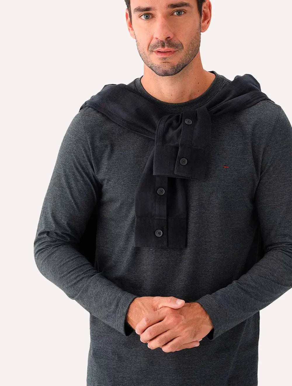 Camiseta Aramis Masculina Manga Longa Basica Logo Grafite Mescla
