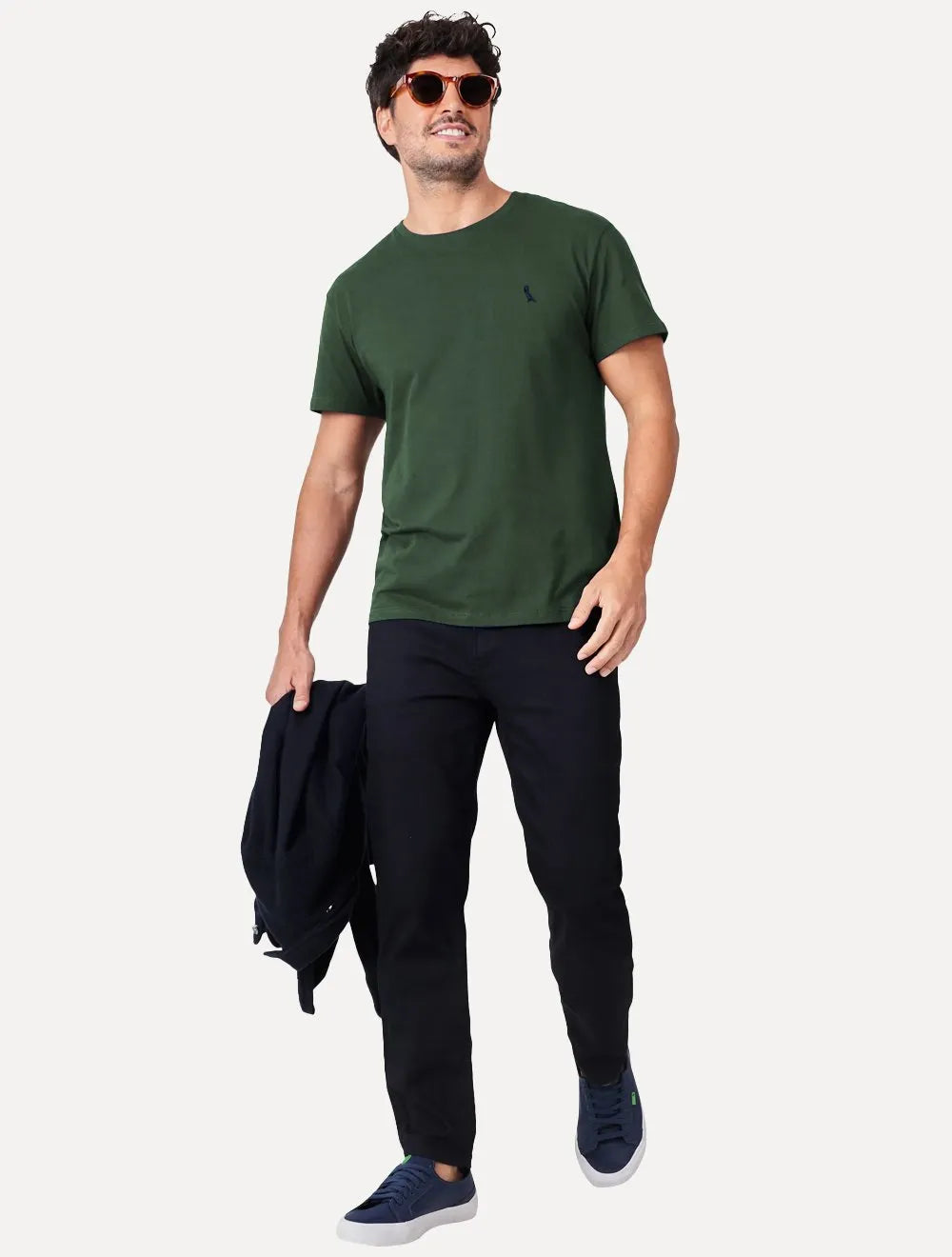 Camiseta Reserva Masculina Slim Algodão Peruano Verde Escuro