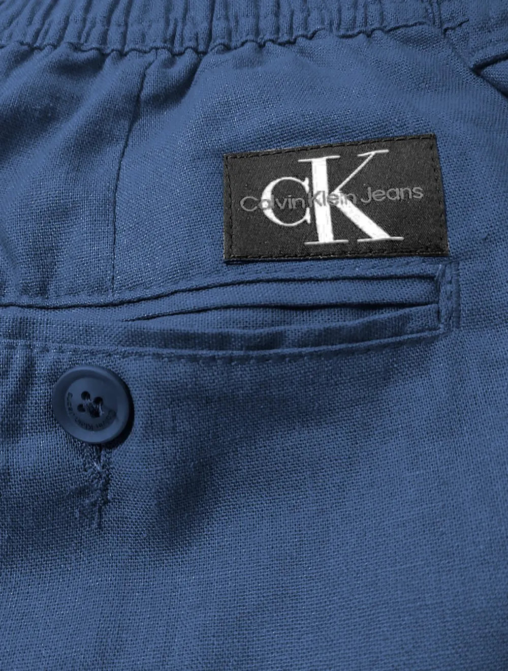 Bermuda Calvin Klein Jeans Masculina Cadarço Linen RE Issue Azul Escuro