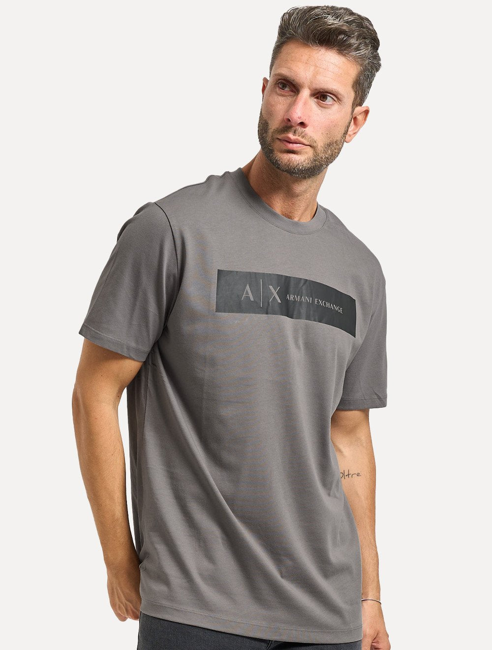 Camiseta Armani Exchange Masculina Regular Silk AX Frontal Logo Cinza