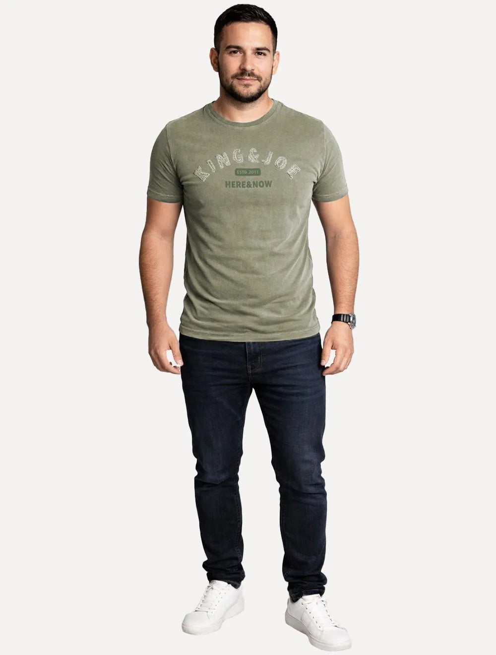 Camiseta King & Joe Masculina Estonada Bordado Estd 2013 Verde