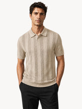 Polo Dixen Masculina Tricot Vertical Manga Curta Cáqui Médio