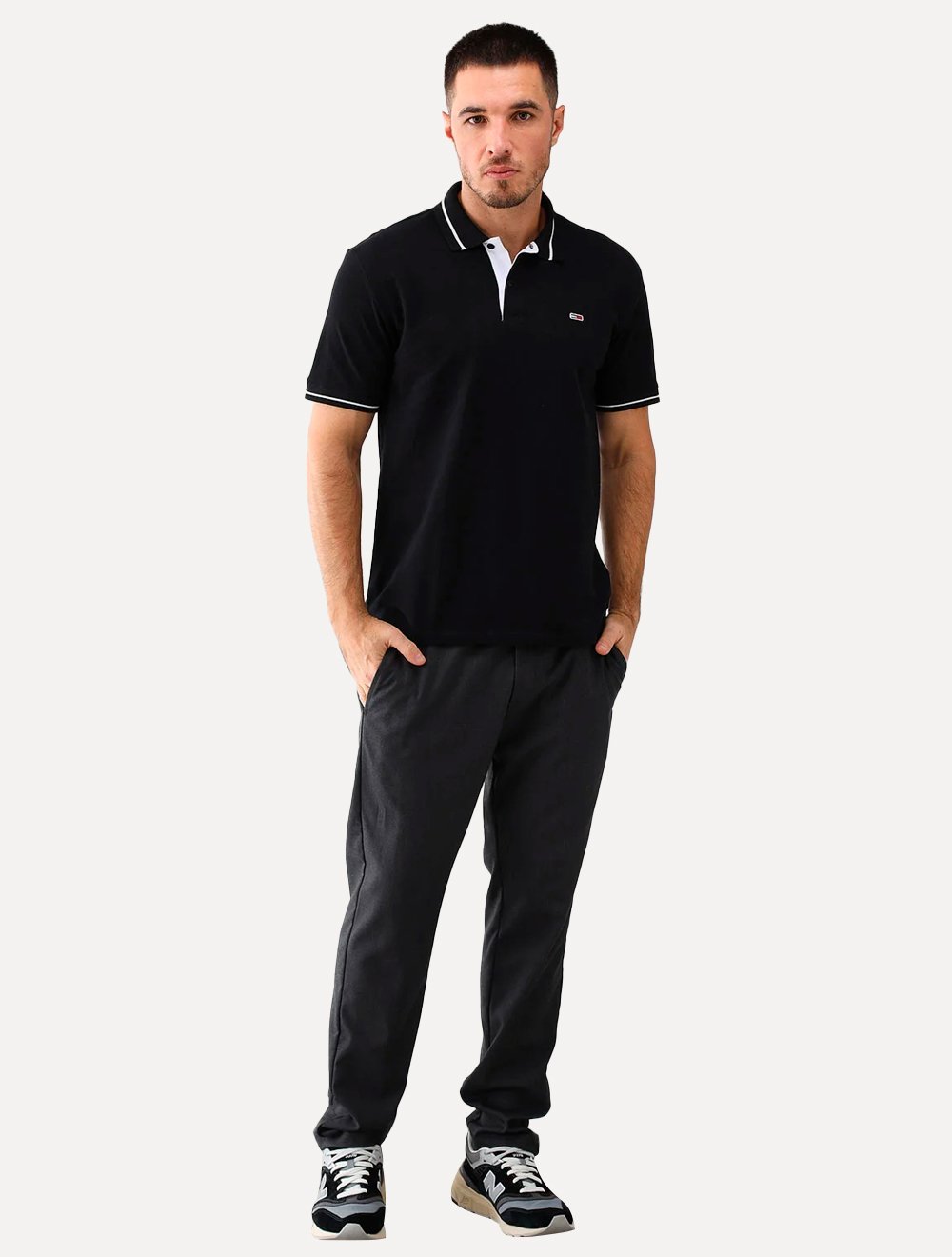 Polo Tommy Jeans Masculina Piquet Regular Tipped Preta
