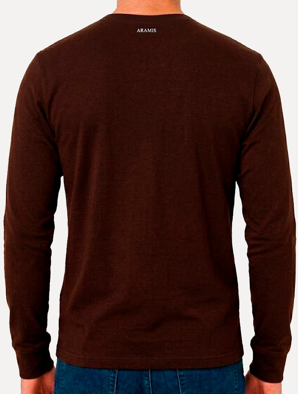 Camiseta Aramis Masculina Manga Longa Basica Mono Logo Marrom Café