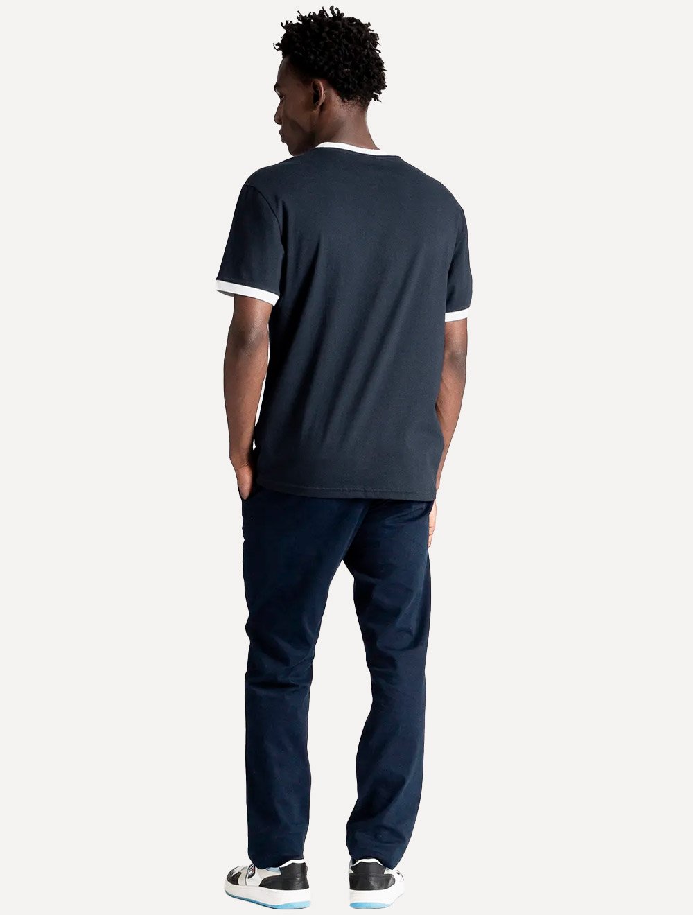 Camiseta Tommy Jeans Masculina Regular Flag Ringer Azul Marinho