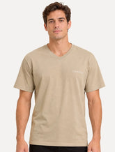 Camiseta Calvin Klein Swimwear Masculina V-Neck Slim Fit Logo Cáqui Claro