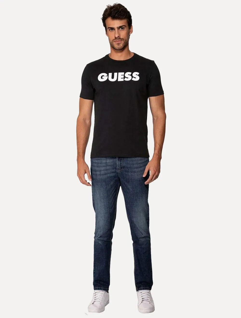 Camiseta Guess Masculina Silk Rubber Logo Preta
