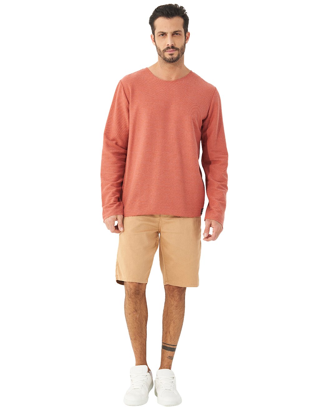 Moletom Colcci Masculino Crewneck Texture Refile Terracota Mescla
