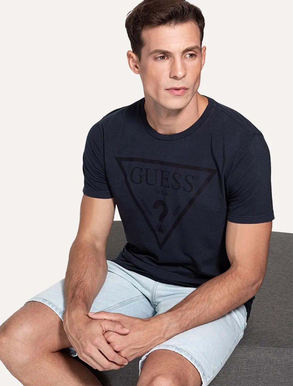 Camiseta Guess Masculina Full Black Logo Print Azul Marinho
