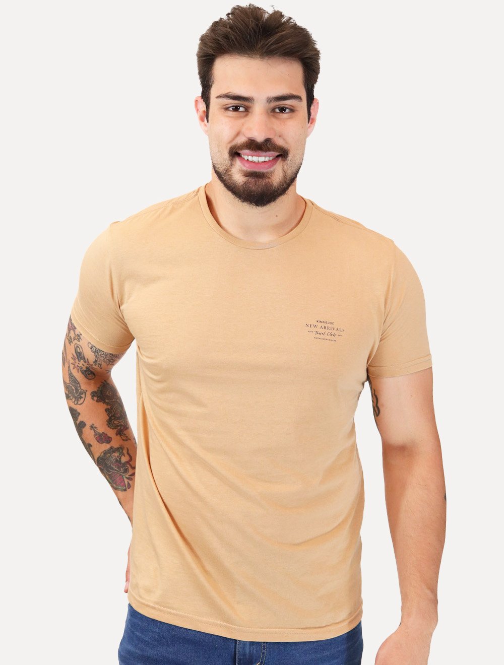 Camiseta King & Joe Masculina Pima Touch New Arrivals Logo Peito Laranja Claro