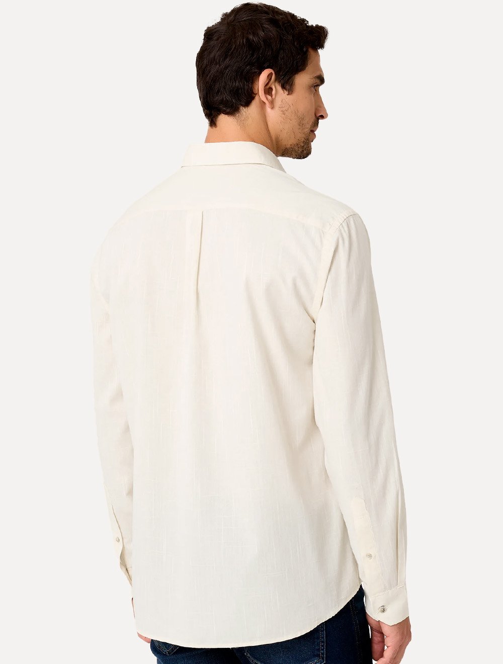 Camisa Dudalina Masculina Slim Slub Cotton Flame Lisa Off White